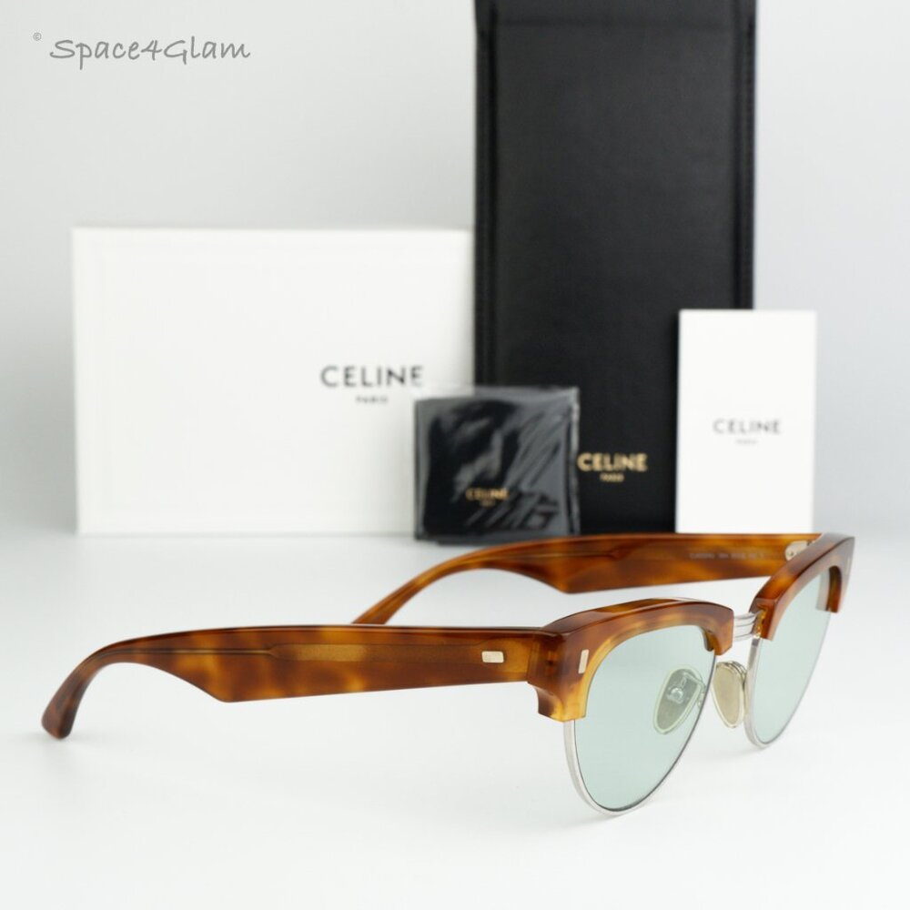 Celine Women Sunglasses Shiny Rhodium Havana Green Cat Eye CL40059U 18N NEW - Picture 4 of 9